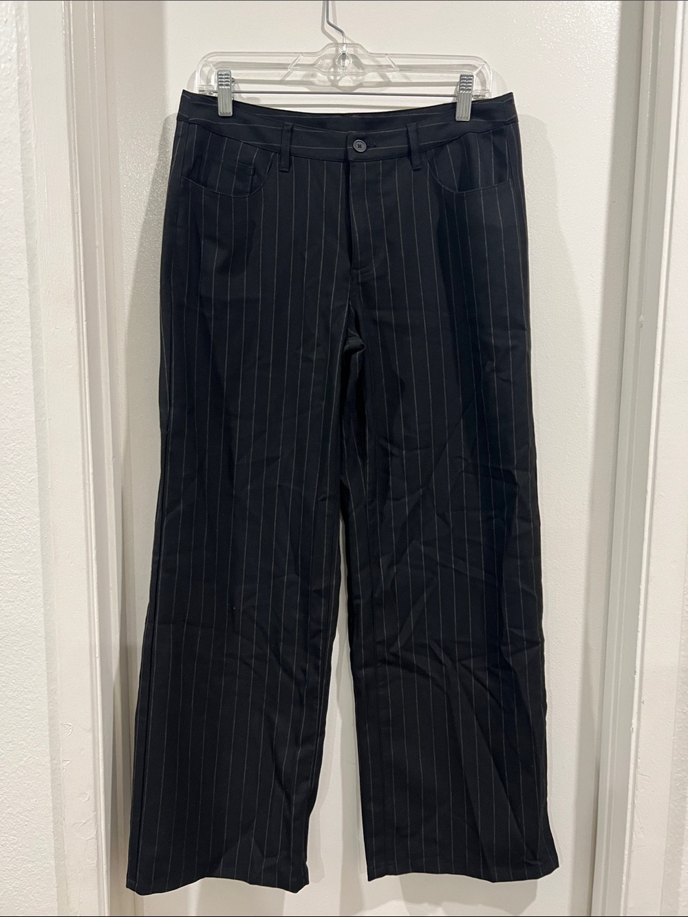 J.Galt Black Pinstripe Wide-Leg Trousers - Professional Everyday Wear